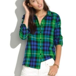 So Perfectly Soft Perfect Shirt Relaxed, Green & Blue Plaid, Blouse, L